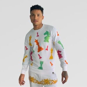 Men’s Tolga Kisa CHESS White Rhinestone Crewneck